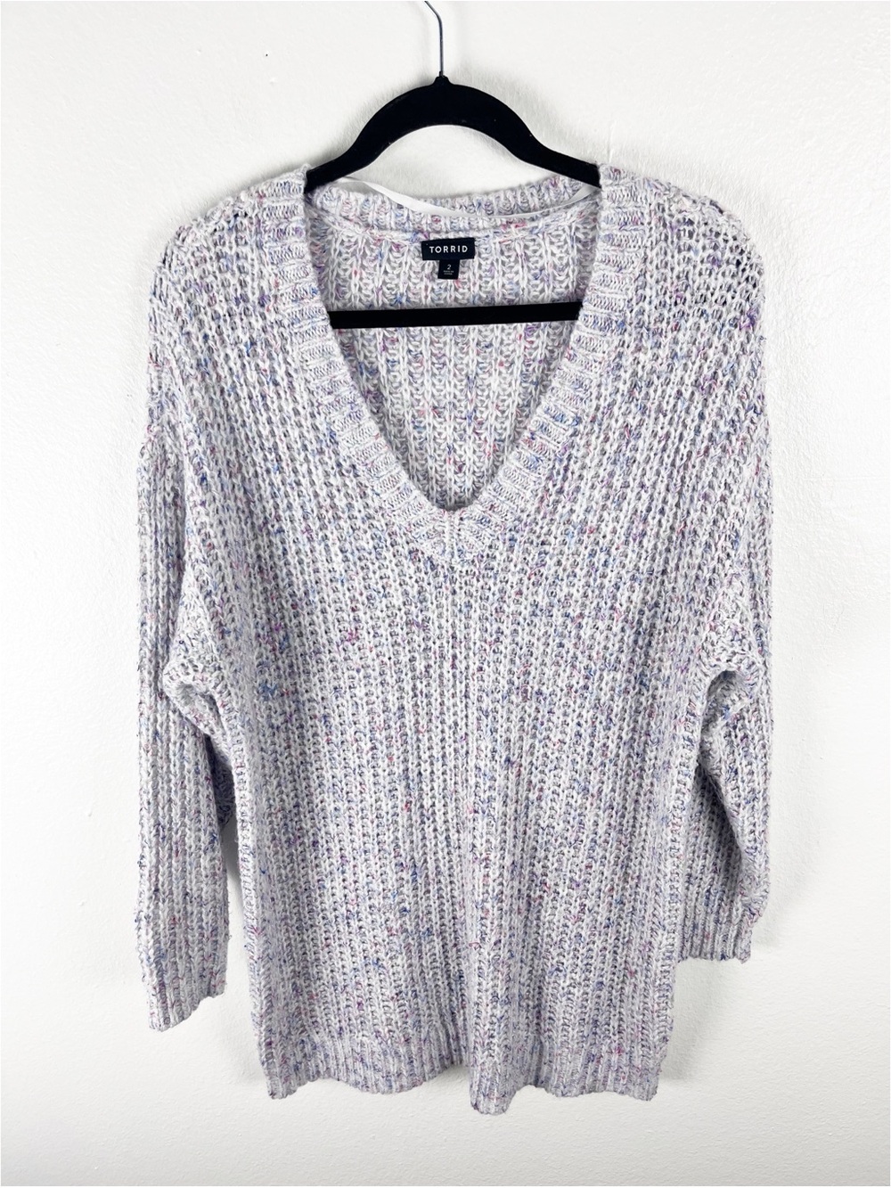 TORRID Multicolored V-Neck Ribbed Drop Shoulder Sweater Size 2X Casual Cozy Boho